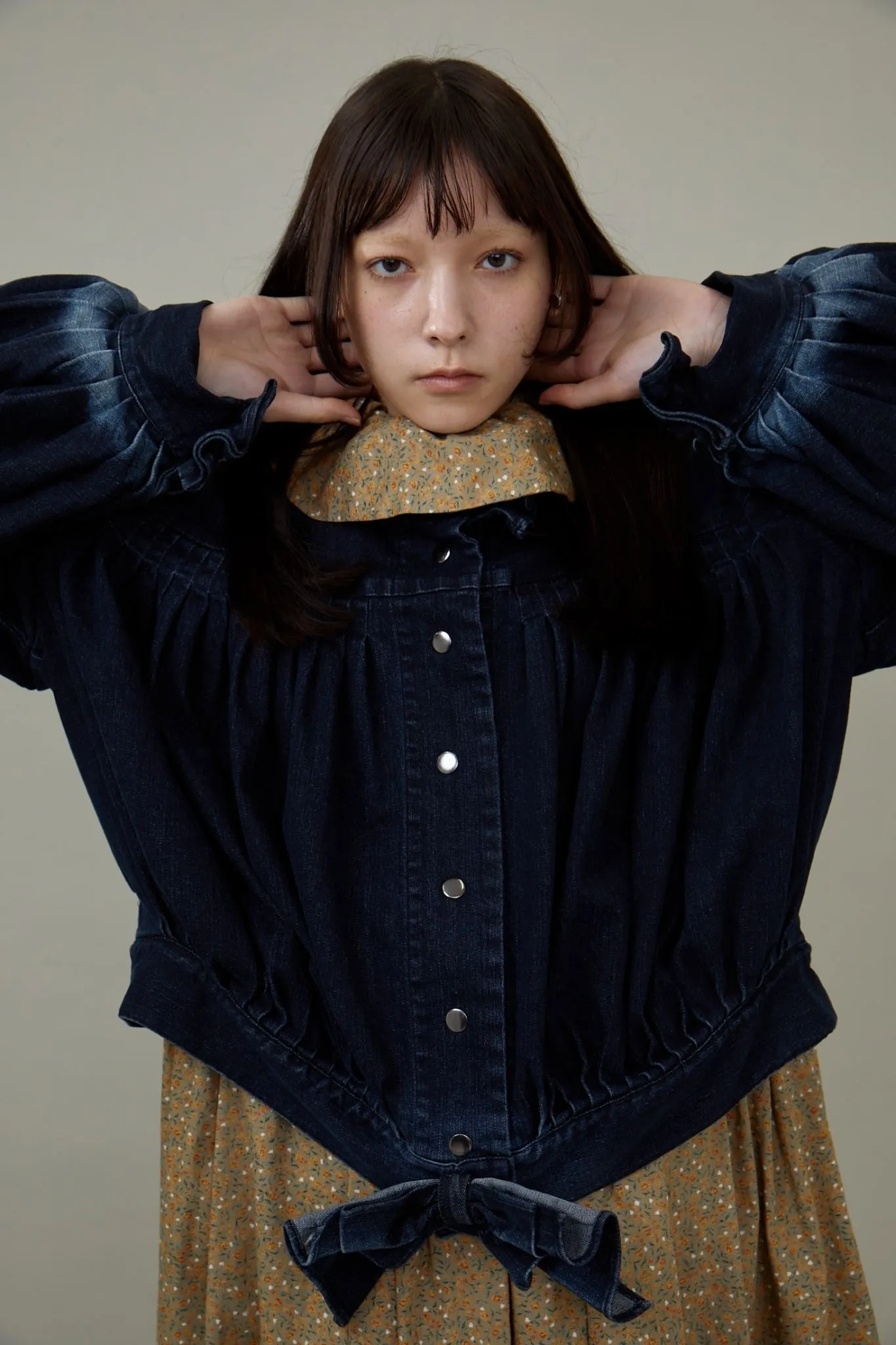 Denim Ruffled Blouson / Black