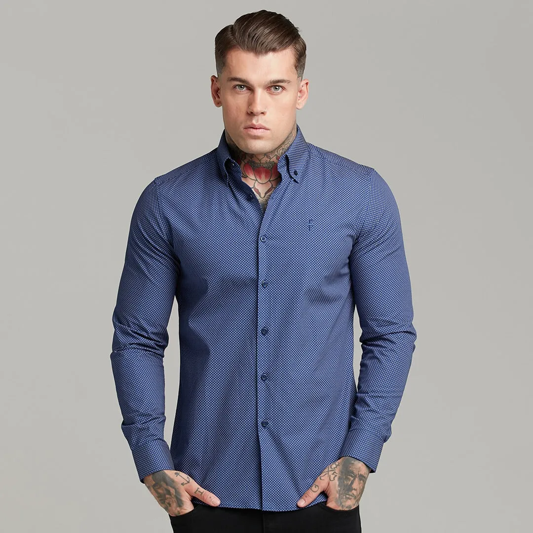 Father Sons Classic Navy Print Button Down - FS606 (LAST CHANCE)