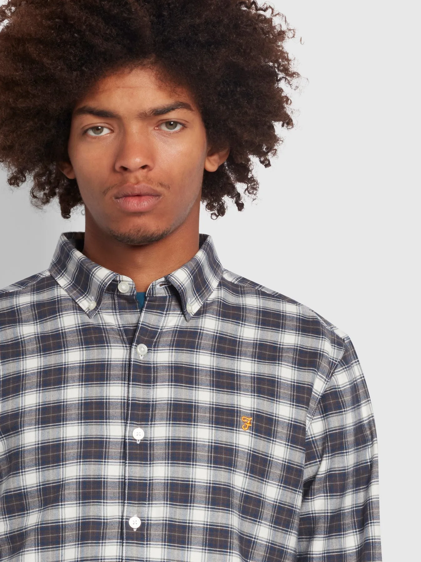 Fraser Button Down Check Organic Cotton Shirt In Cream