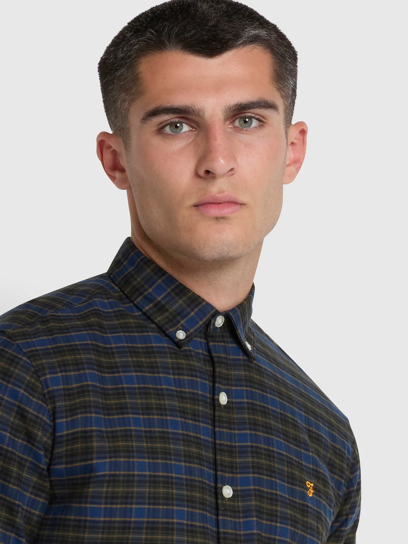 Fraser Slim Fit Button Down Check Organic Cotton Shirt In Evergreen