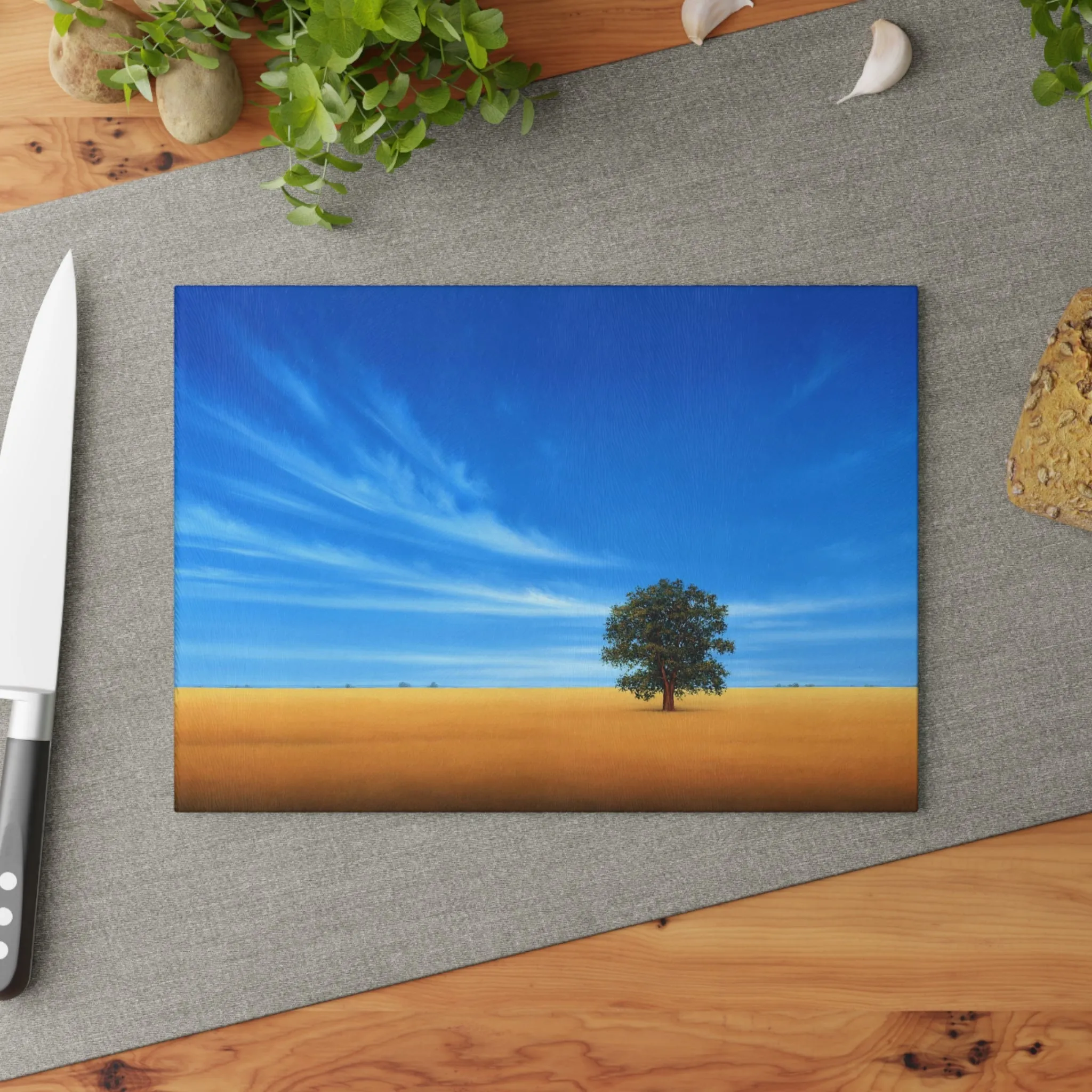 Gail Descoeurs: "Field of Gold" - Glass Cutting Board