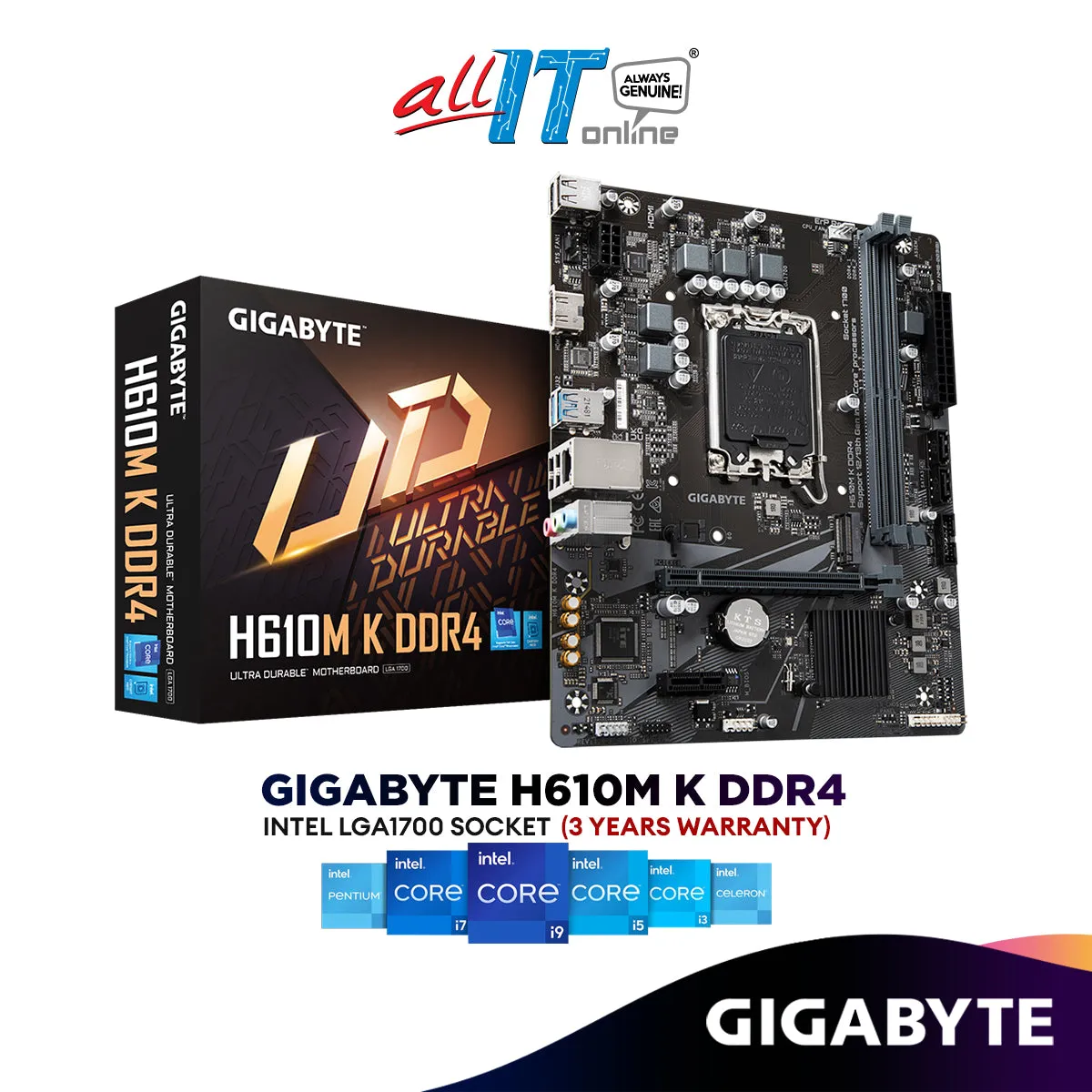 Gigabyte H610M K DDR4 Micro ATX (mATX) Intel Motherboard | Intel LGA1700 Socket