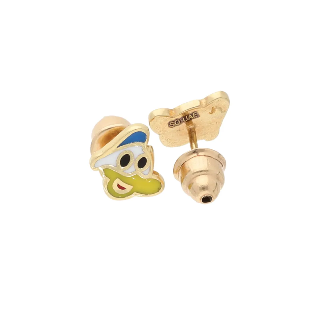 Gold Cartoon Donaldduck Earrings 18KT - FKJERN18K9374