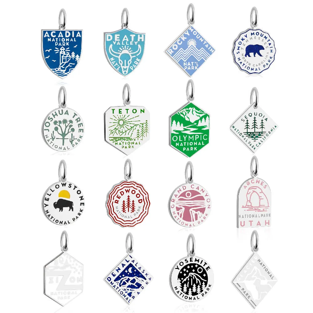 Grand Teton National Park Charm, Silver Enamel