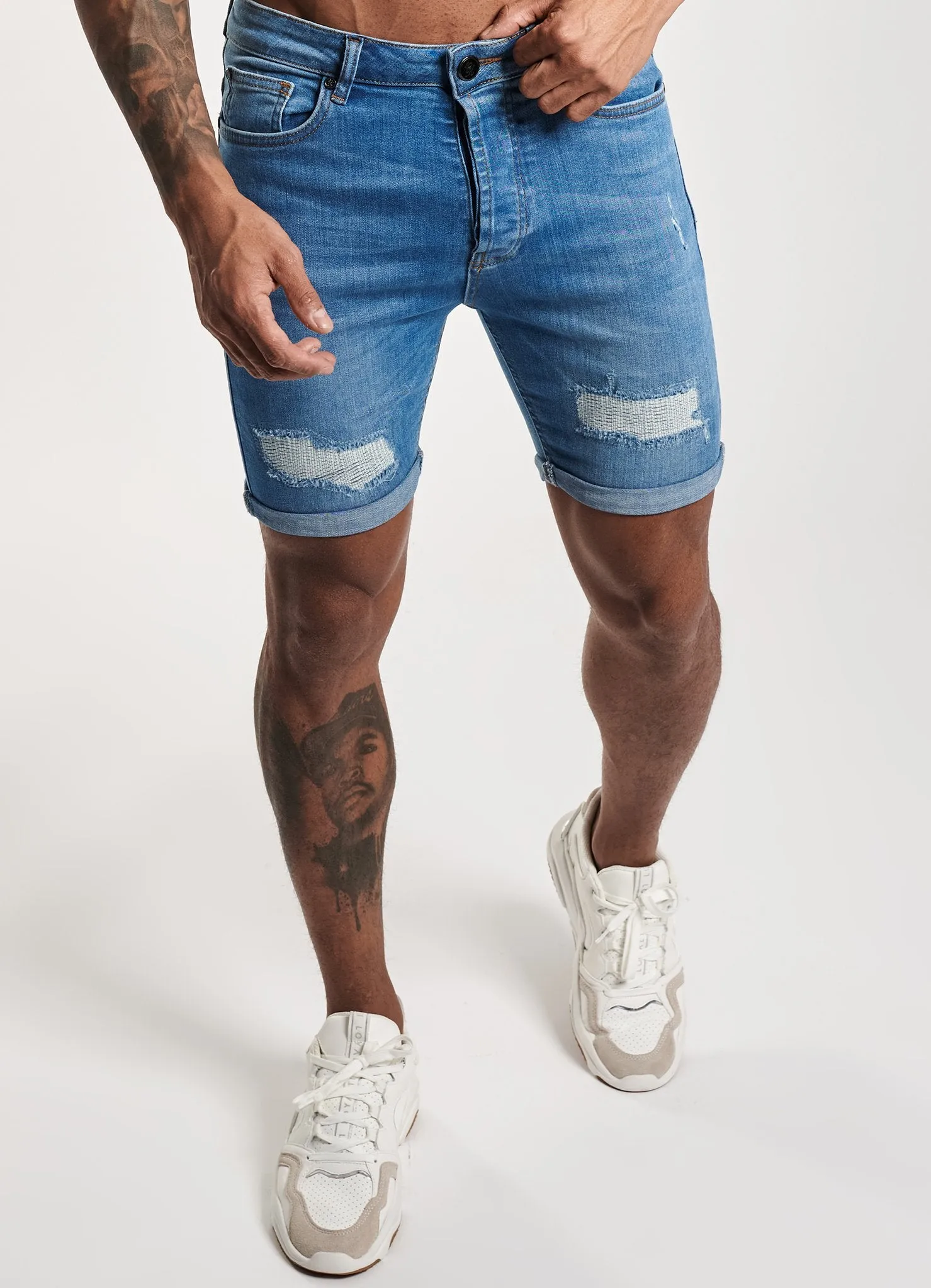 Gym King Denim Tate Short - Mid Wash