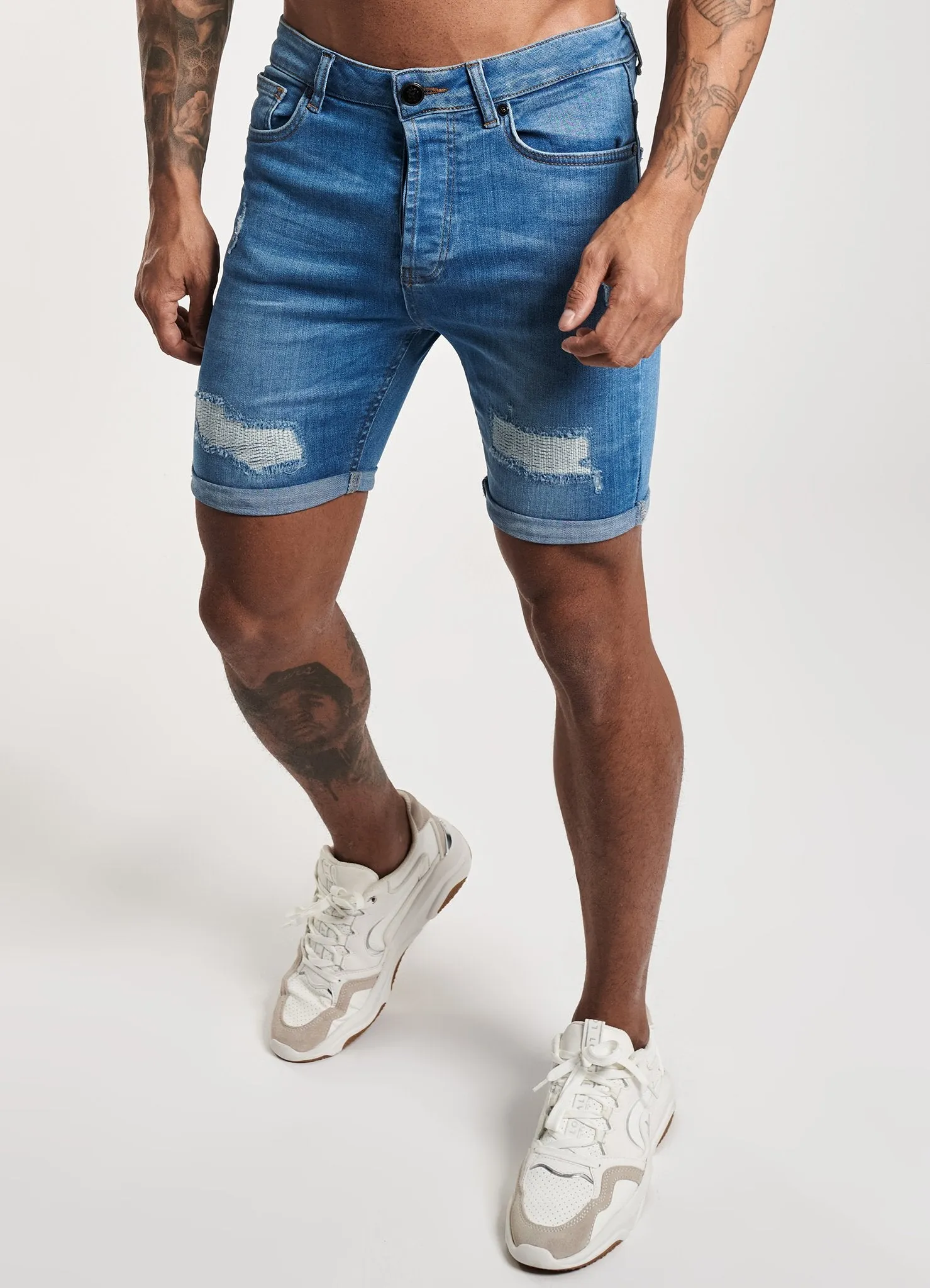 Gym King Denim Tate Short - Mid Wash