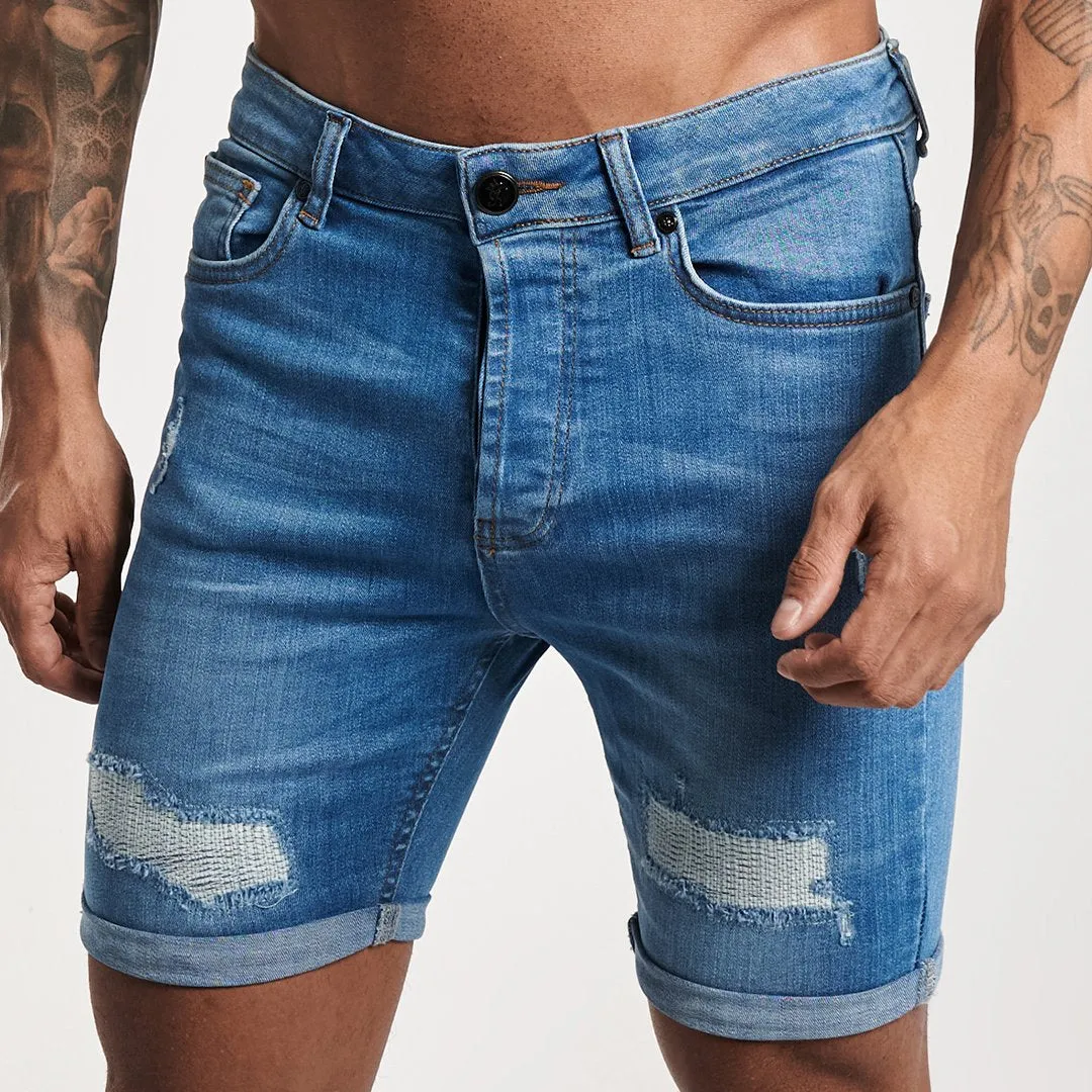 Gym King Denim Tate Short - Mid Wash