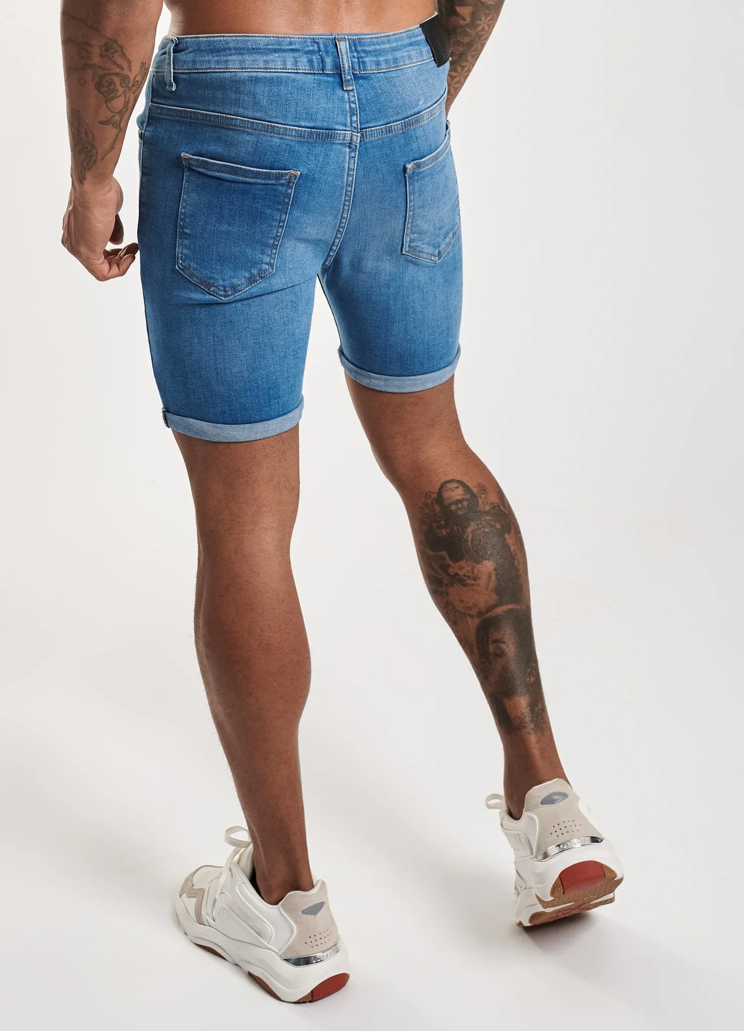 Gym King Denim Tate Short - Mid Wash