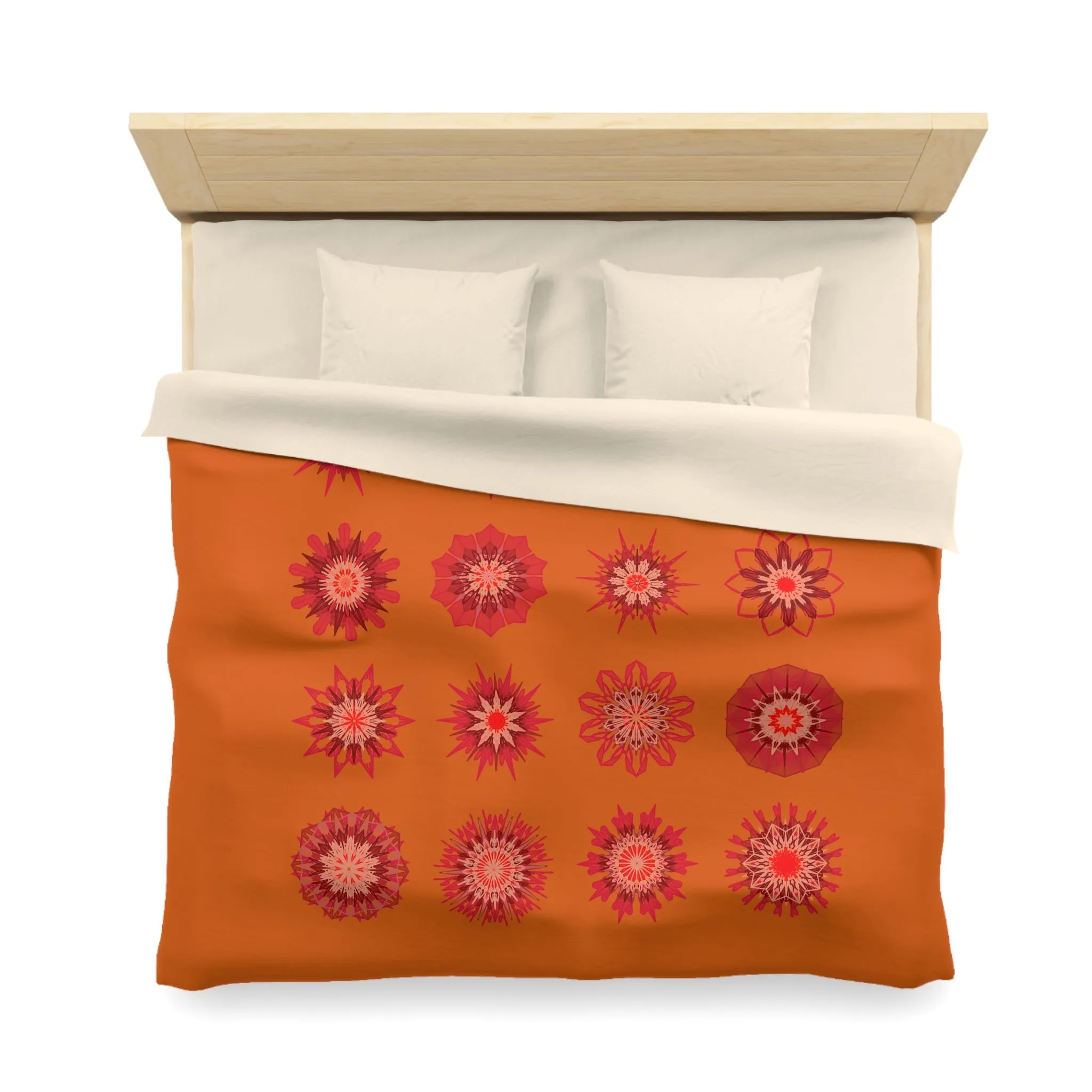 Handmade Mandala Art Microfiber Duvet Cover in Sunset Orange