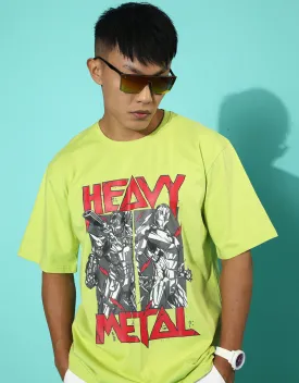 Heavy Metal Green Oversized Front Graphic Printed Tshirt