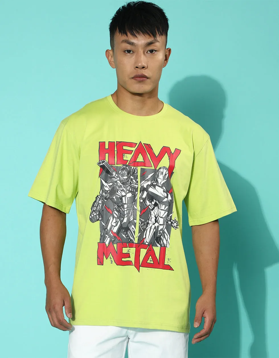 Heavy Metal Green Oversized Front Graphic Printed Tshirt