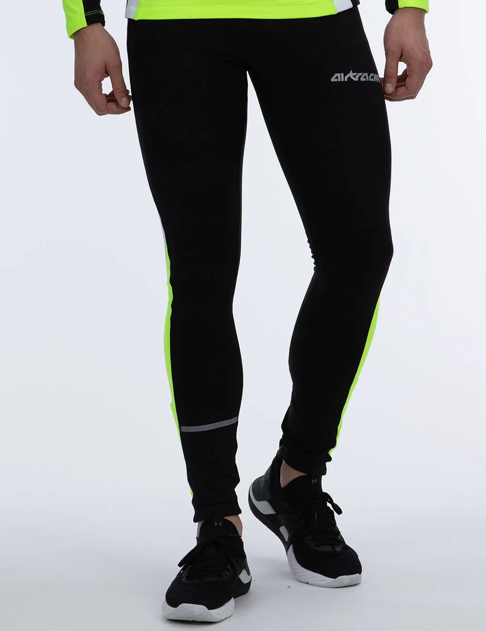 Herren Thermo Laufhose Tight Lang Schwarz Neon  Setprodukt