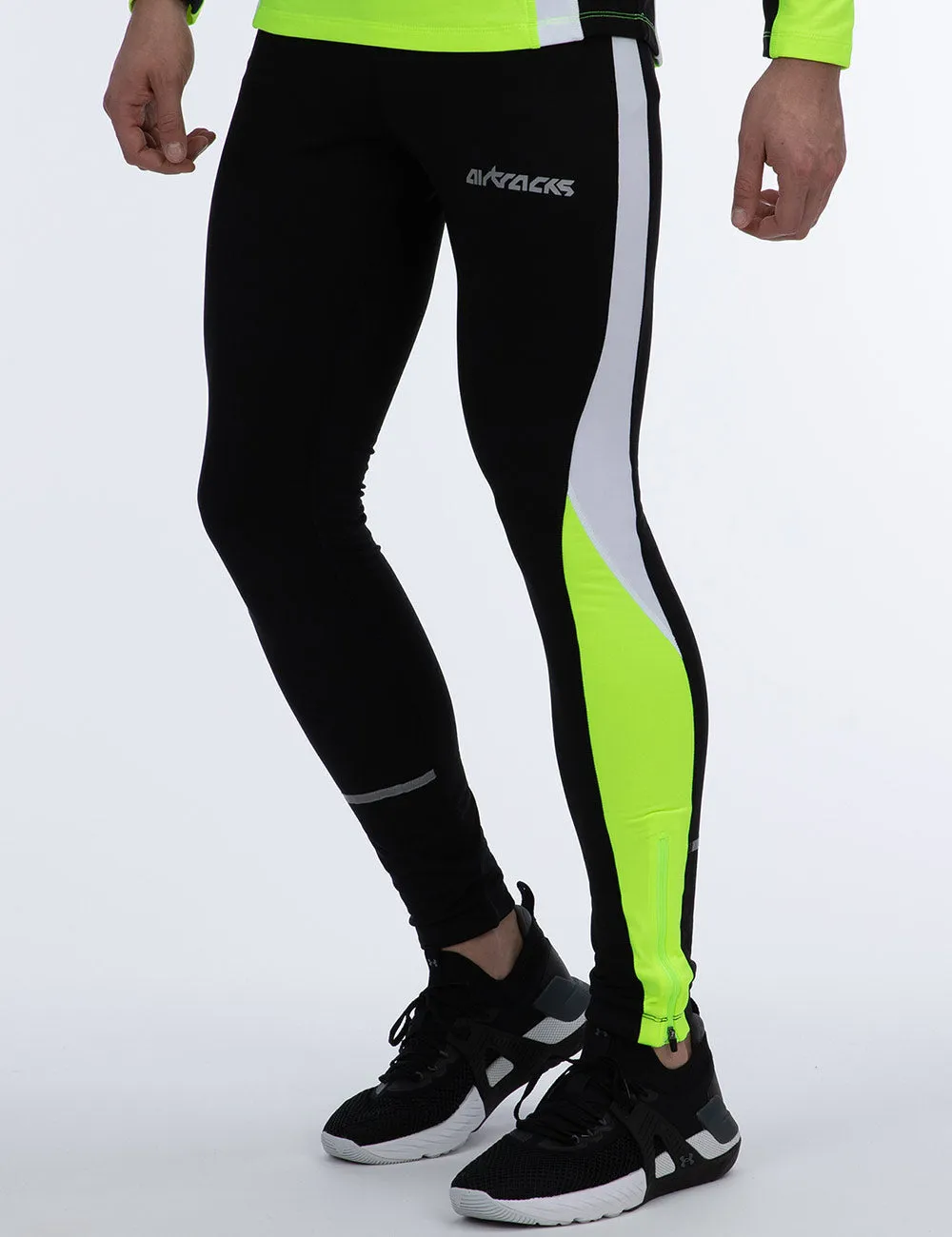 Herren Thermo Laufhose Tight Lang Schwarz Neon  Setprodukt