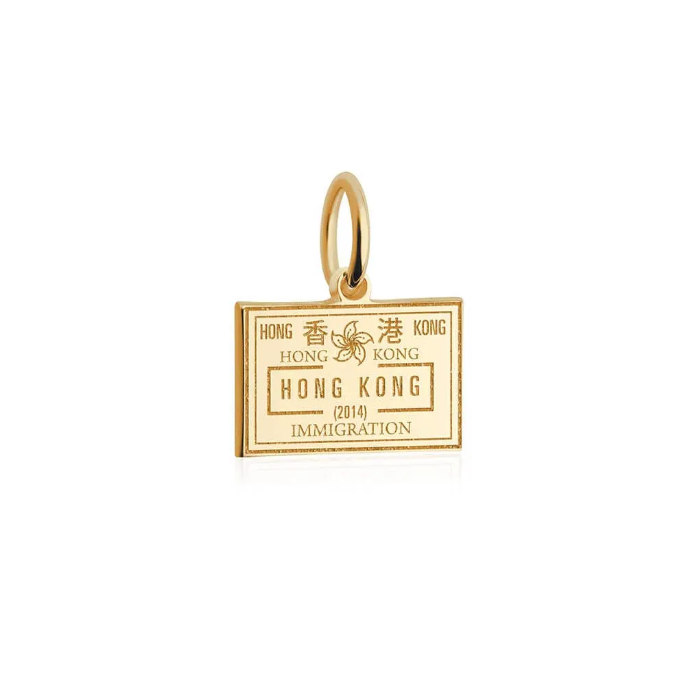 Hong Kong Passport Stamp Charm Solid Gold Mini