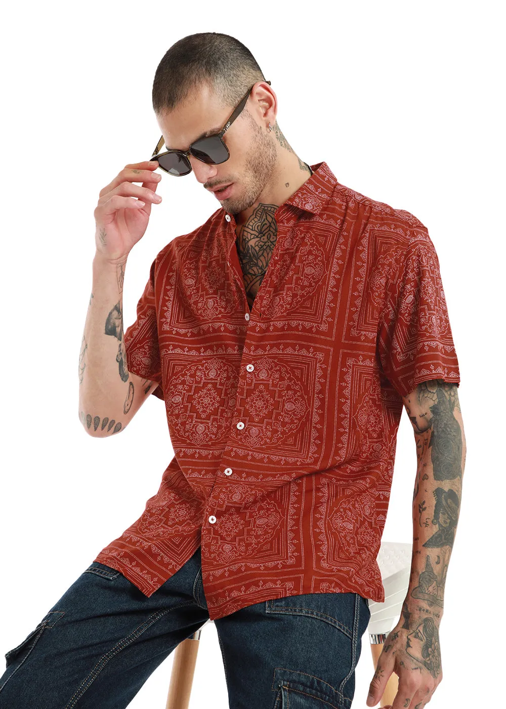 Imperial Paisley Print Half Sleeve Shirt