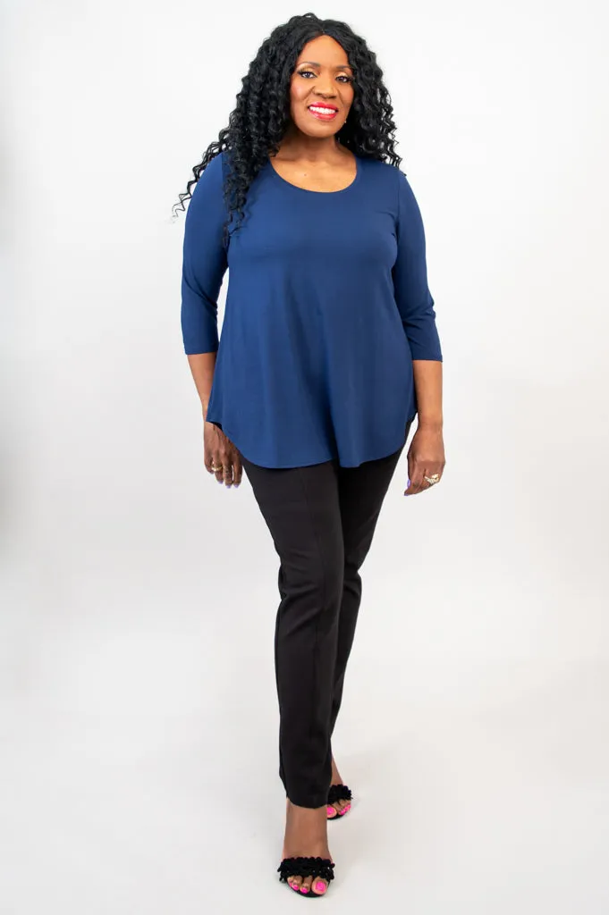 Jazz 3/4 Slv Top, Indigo, Bamboo