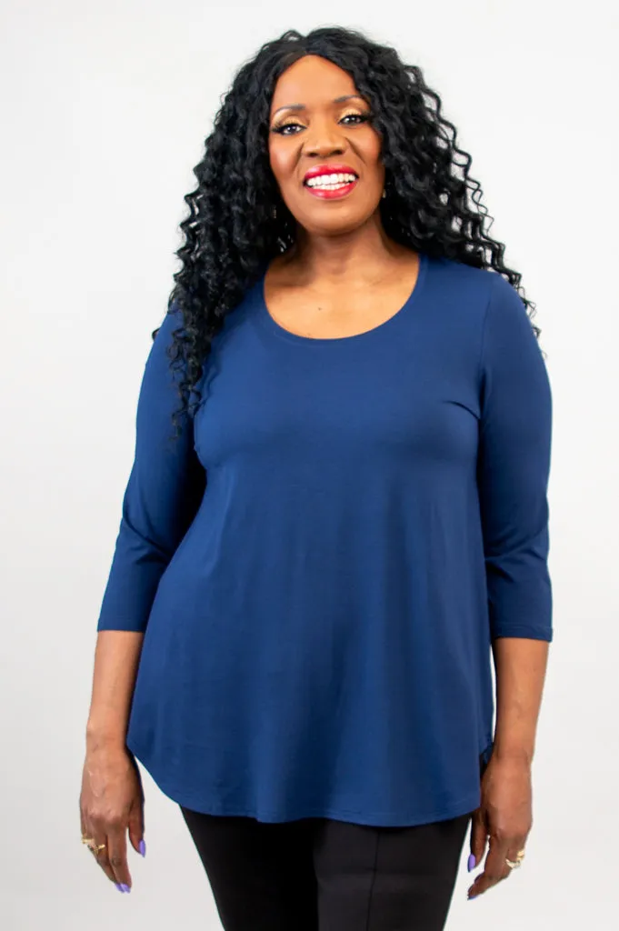 Jazz 3/4 Slv Top, Indigo, Bamboo