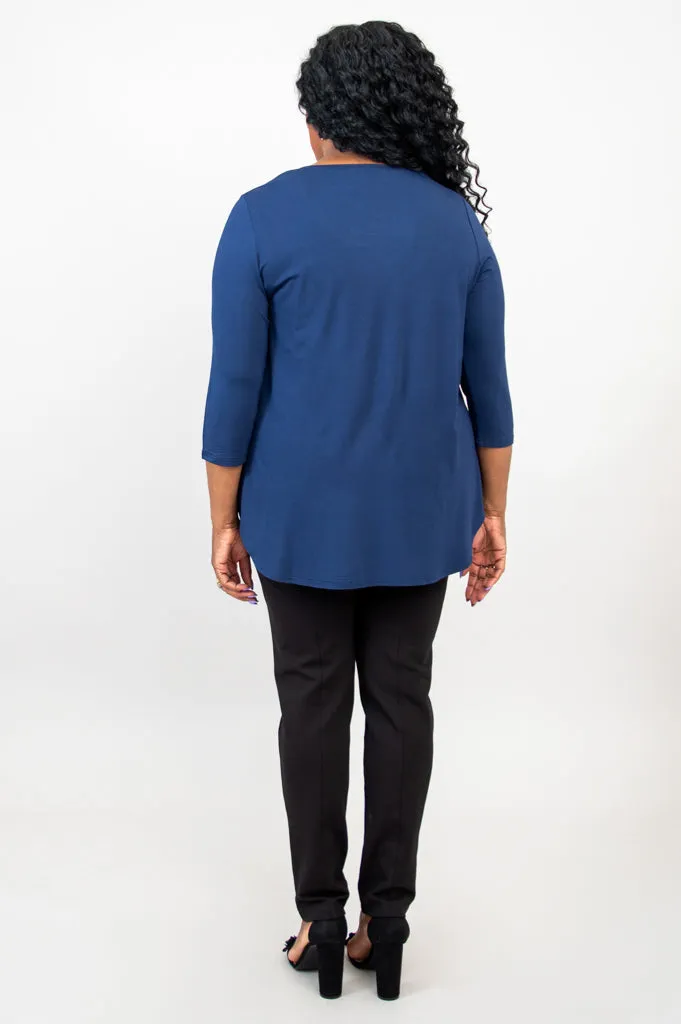 Jazz 3/4 Slv Top, Indigo, Bamboo