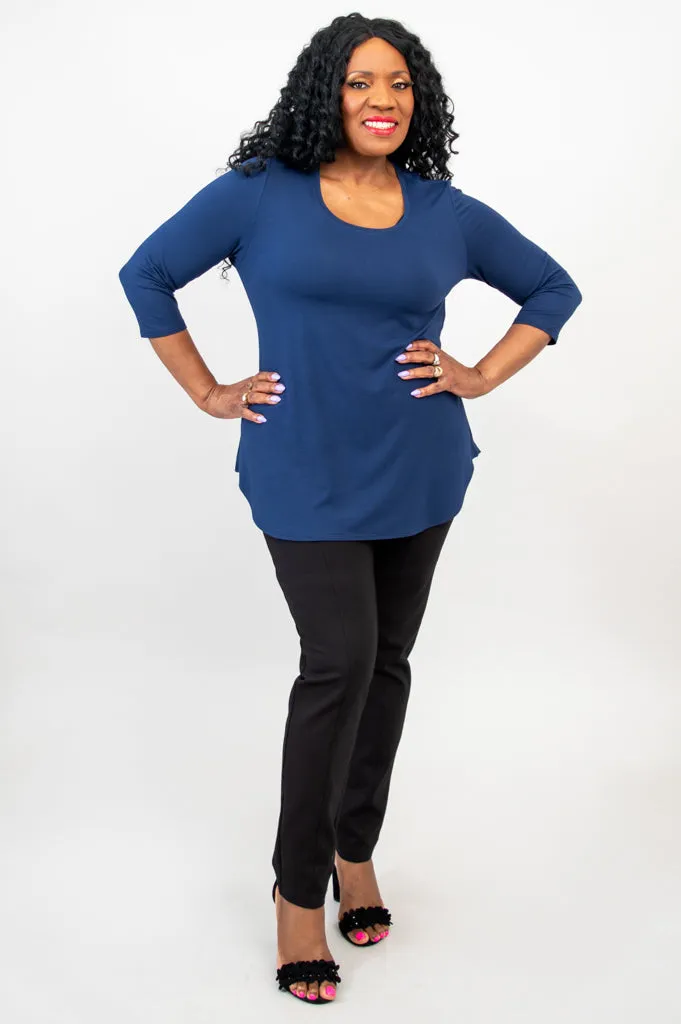 Jazz 3/4 Slv Top, Indigo, Bamboo