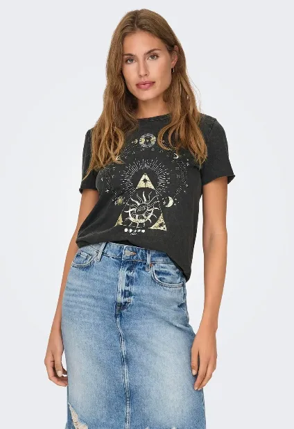 Lucy Zodiac Print Black T-Shirt