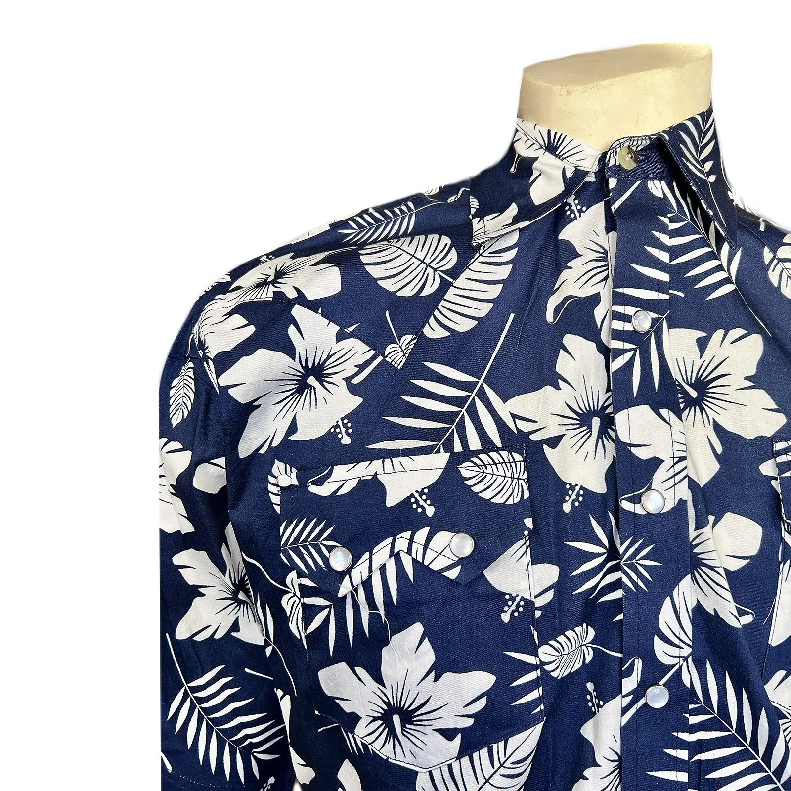 Men's Short Sleeve Denim Floral Print Western Shirt