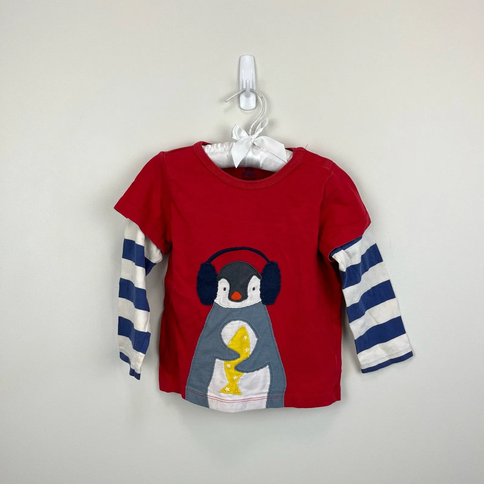 Mini Boden Long Sleeve Applique Penguin Tee 18-24 Months