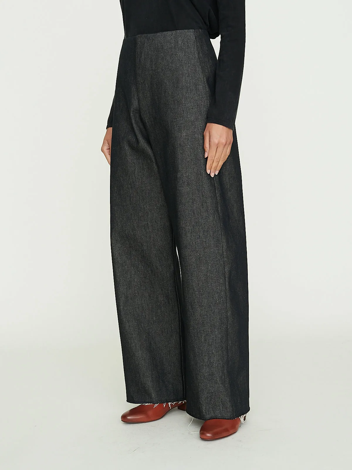 No. 227 Rigid Denim Full Trousers in Black Denim