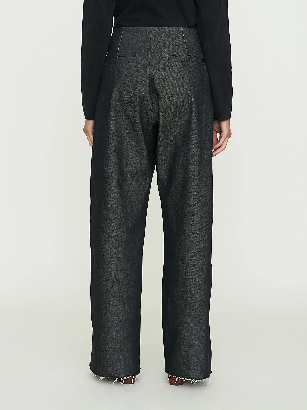 No. 227 Rigid Denim Full Trousers in Black Denim