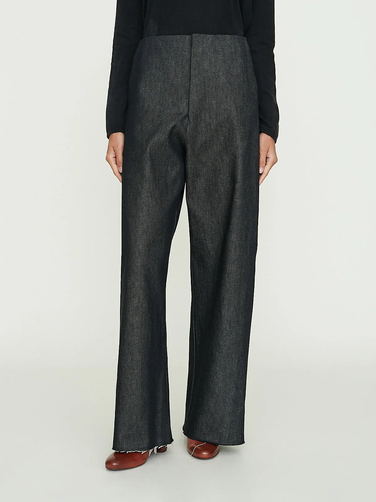 No. 227 Rigid Denim Full Trousers in Black Denim