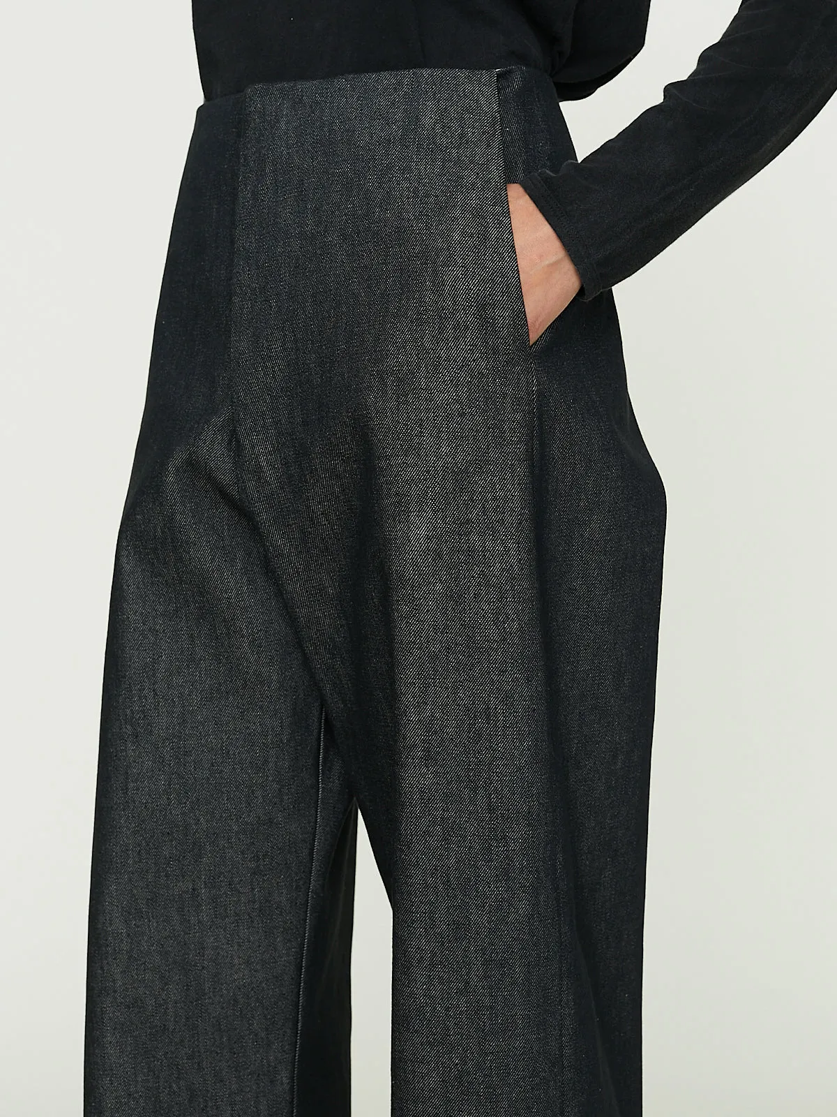 No. 227 Rigid Denim Full Trousers in Black Denim