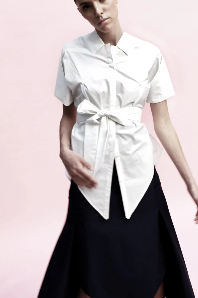 Origami Short Sleeves Classic Cotton Shirt / White