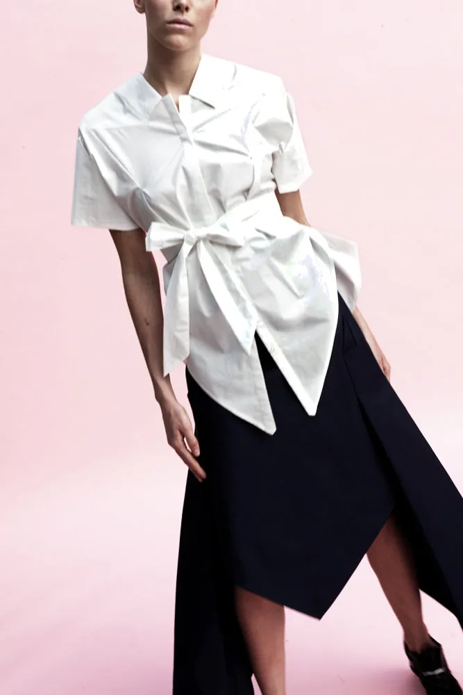 Origami Short Sleeves Classic Cotton Shirt / White