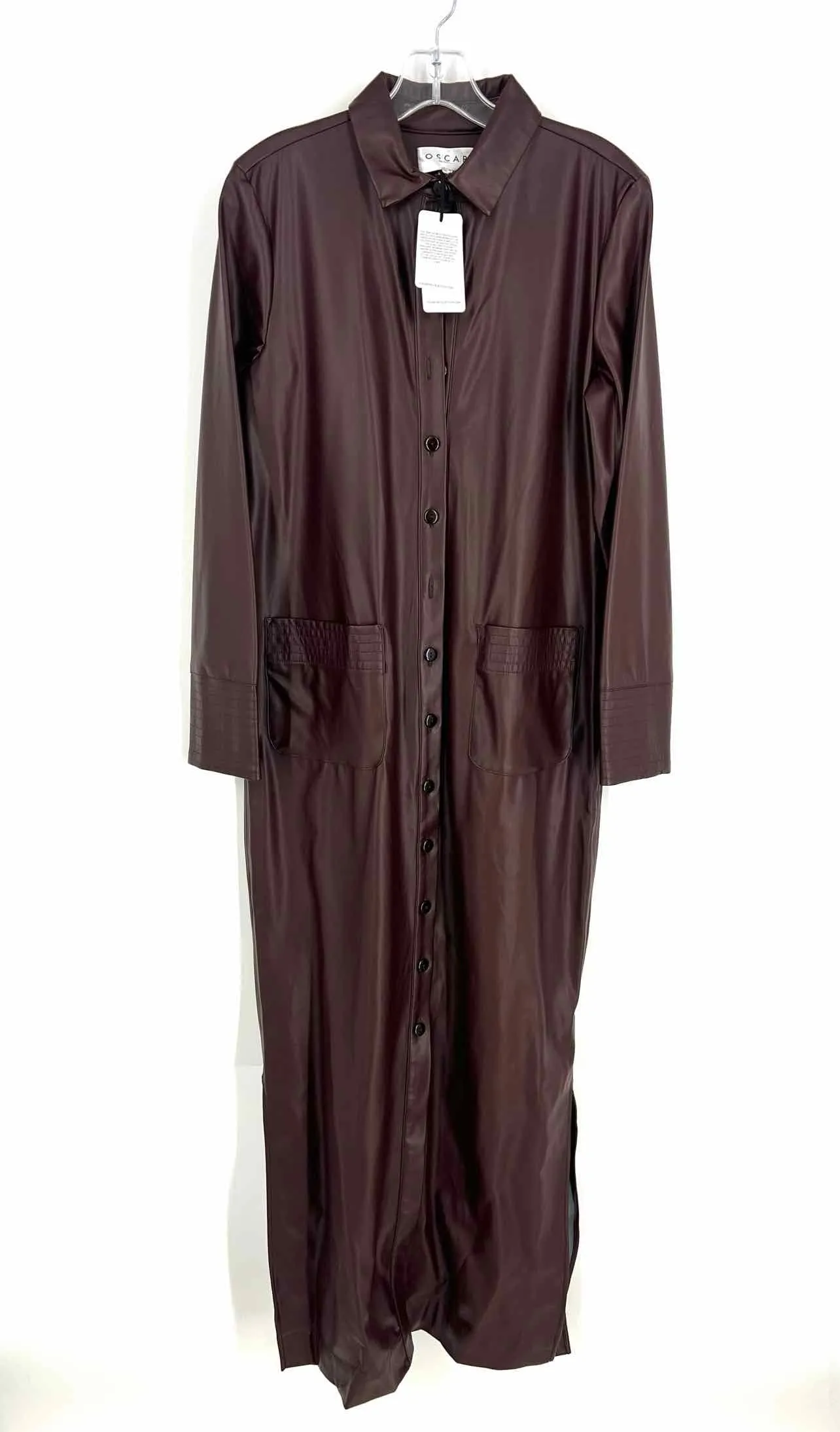 Oscar Size 8 Brown Button-down Faux Leather NEW Designer Dress