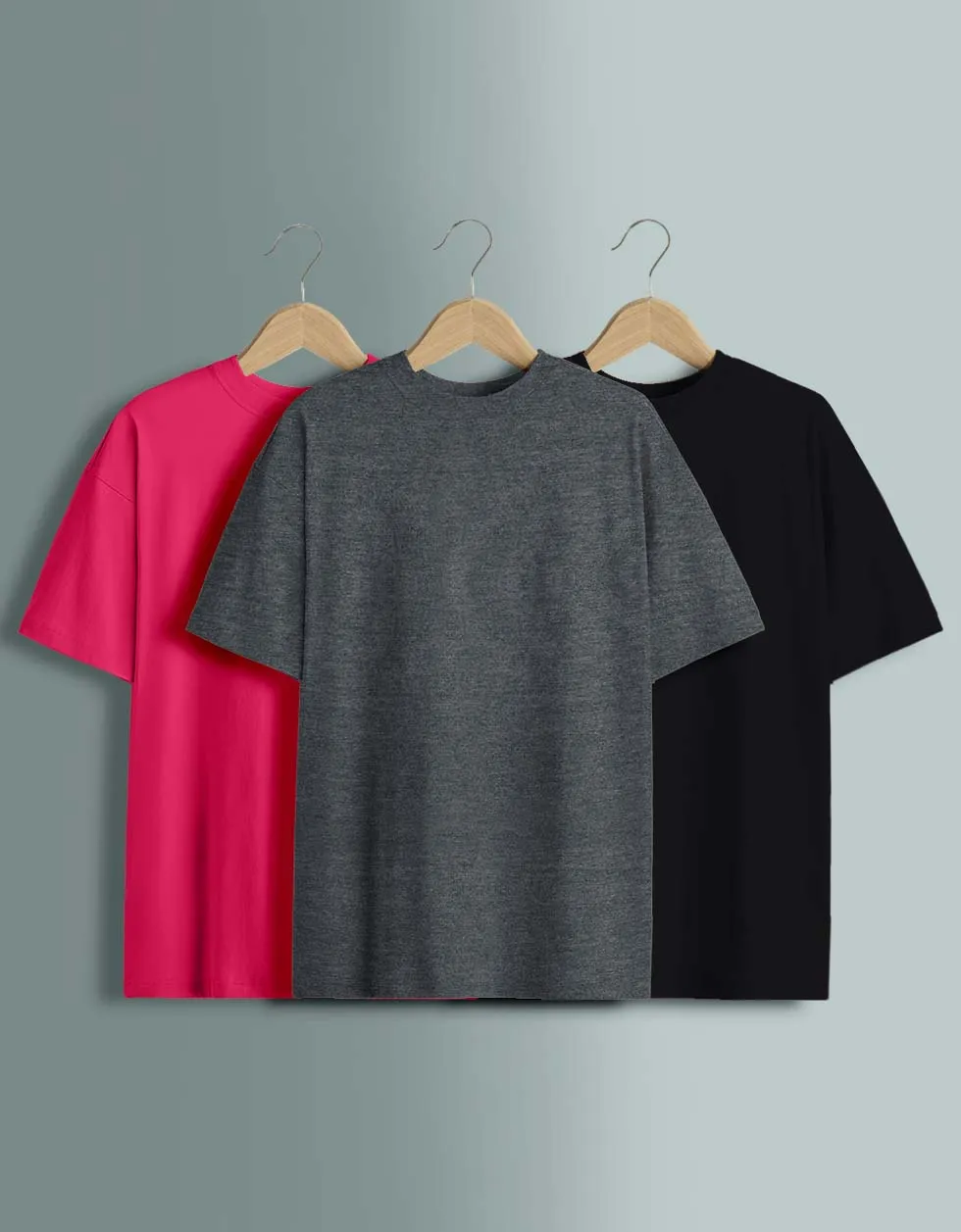 Pack of 3 Solid Oversized T-shirts: Black & Anthra & Vivamagenta