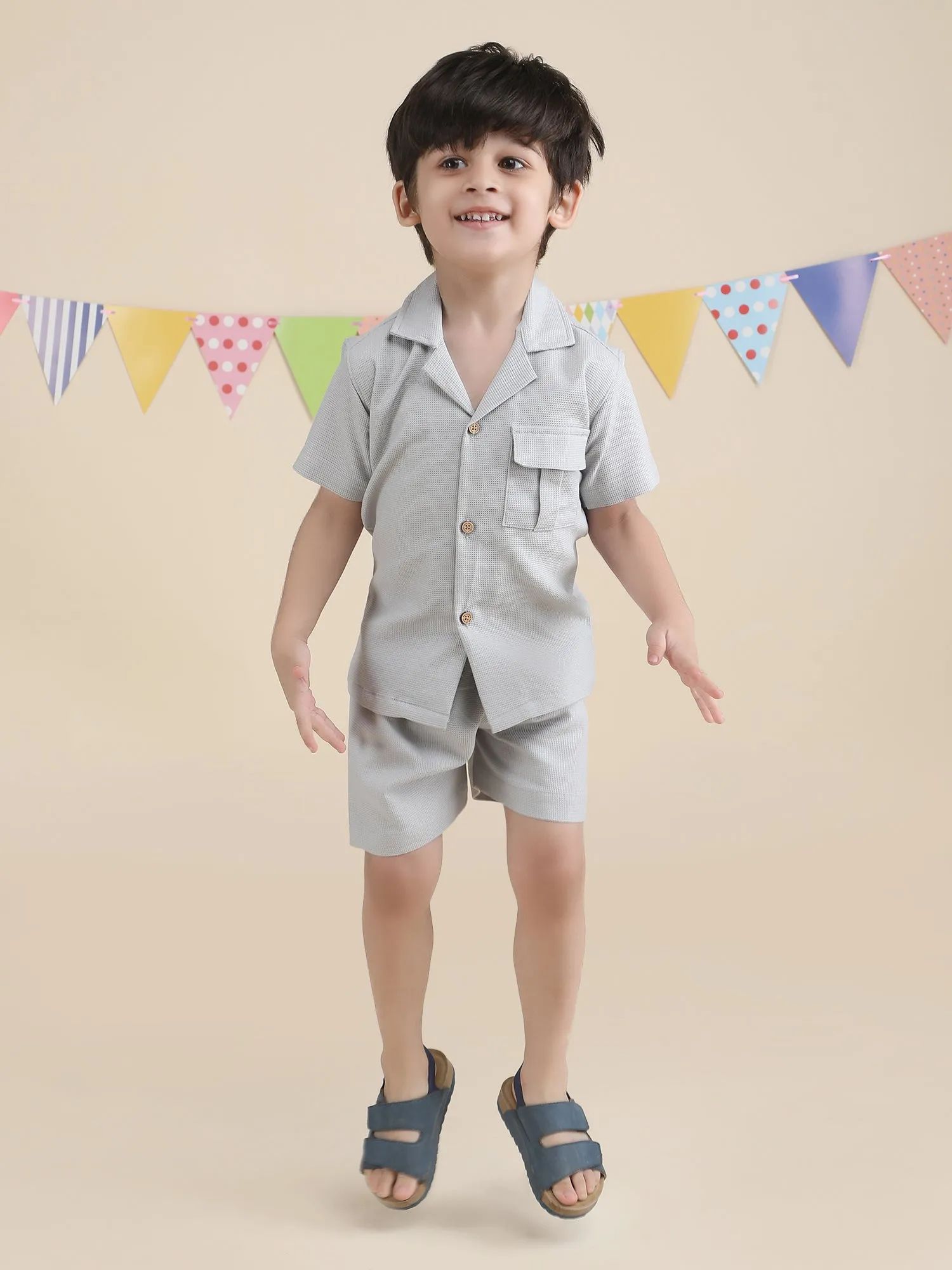 Polka Tots Half Sleeves Solid Co-ords - Grey