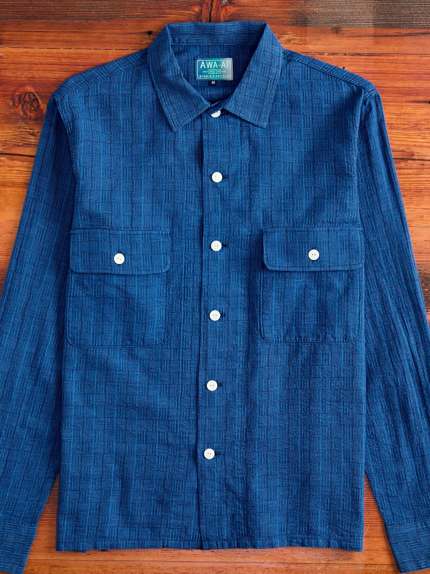 Indigo Shijira Basketweave Long Sleeve Shirt - Awa-Ai Collection