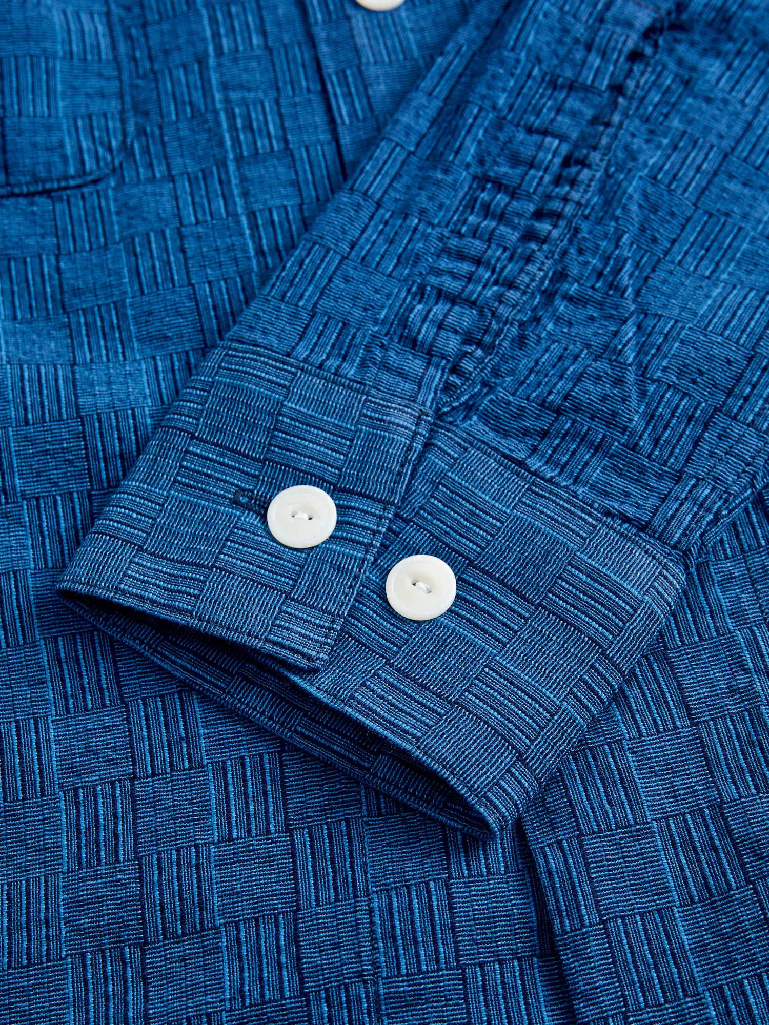 Indigo Shijira Basketweave Long Sleeve Shirt - Awa-Ai Collection