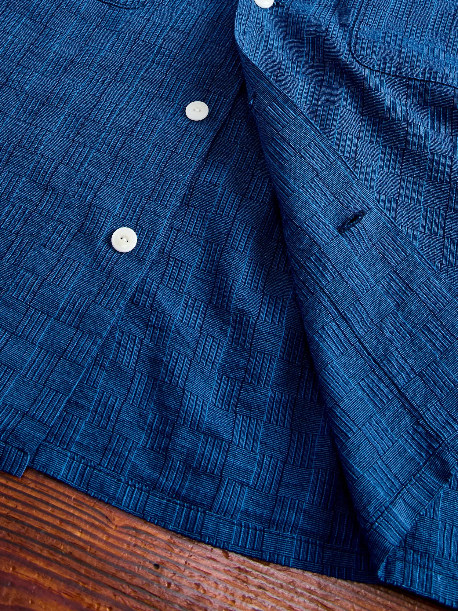 Indigo Shijira Basketweave Long Sleeve Shirt - Awa-Ai Collection