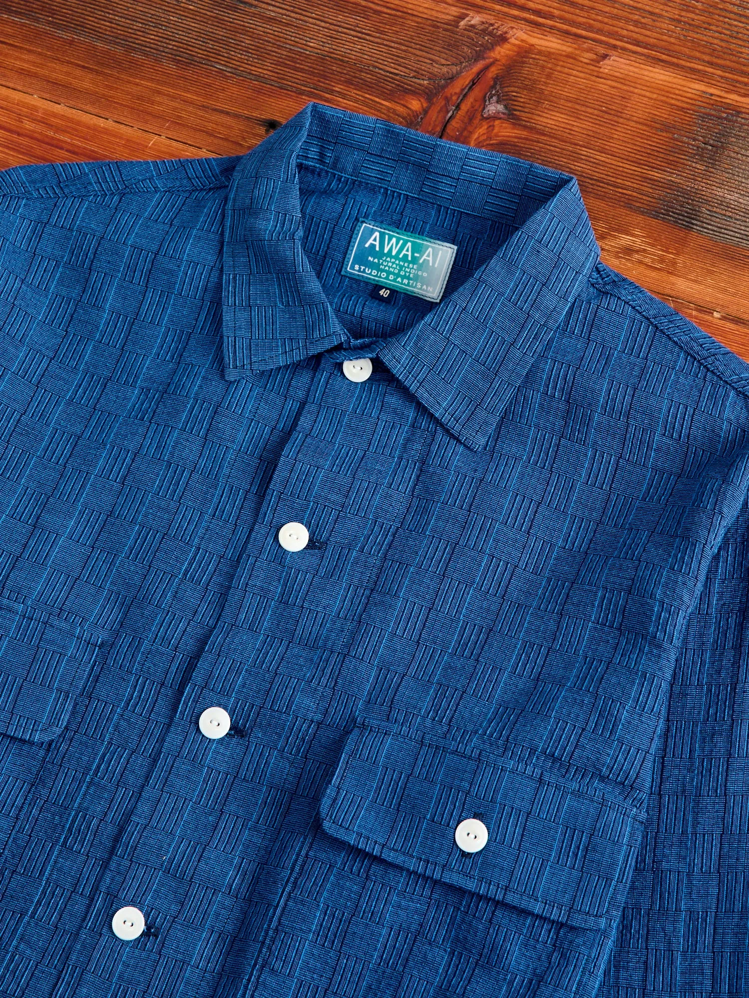 Indigo Shijira Basketweave Long Sleeve Shirt - Awa-Ai Collection