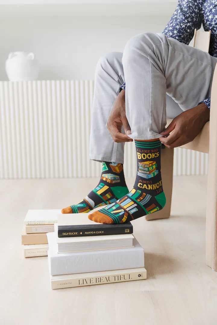 "Big Books" Cotton Crew Socks by Uptown Sox - Large