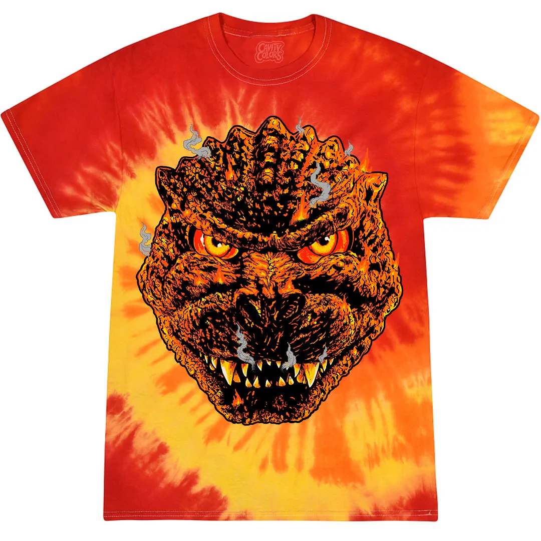 "BURNING" GODZILLA - TIE-DYE T-SHIRT (RED HOT TIE-DYE)