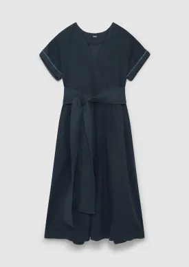 Renewed Cotton Linen Wrap Front Dress Size 10 | Slate Blue