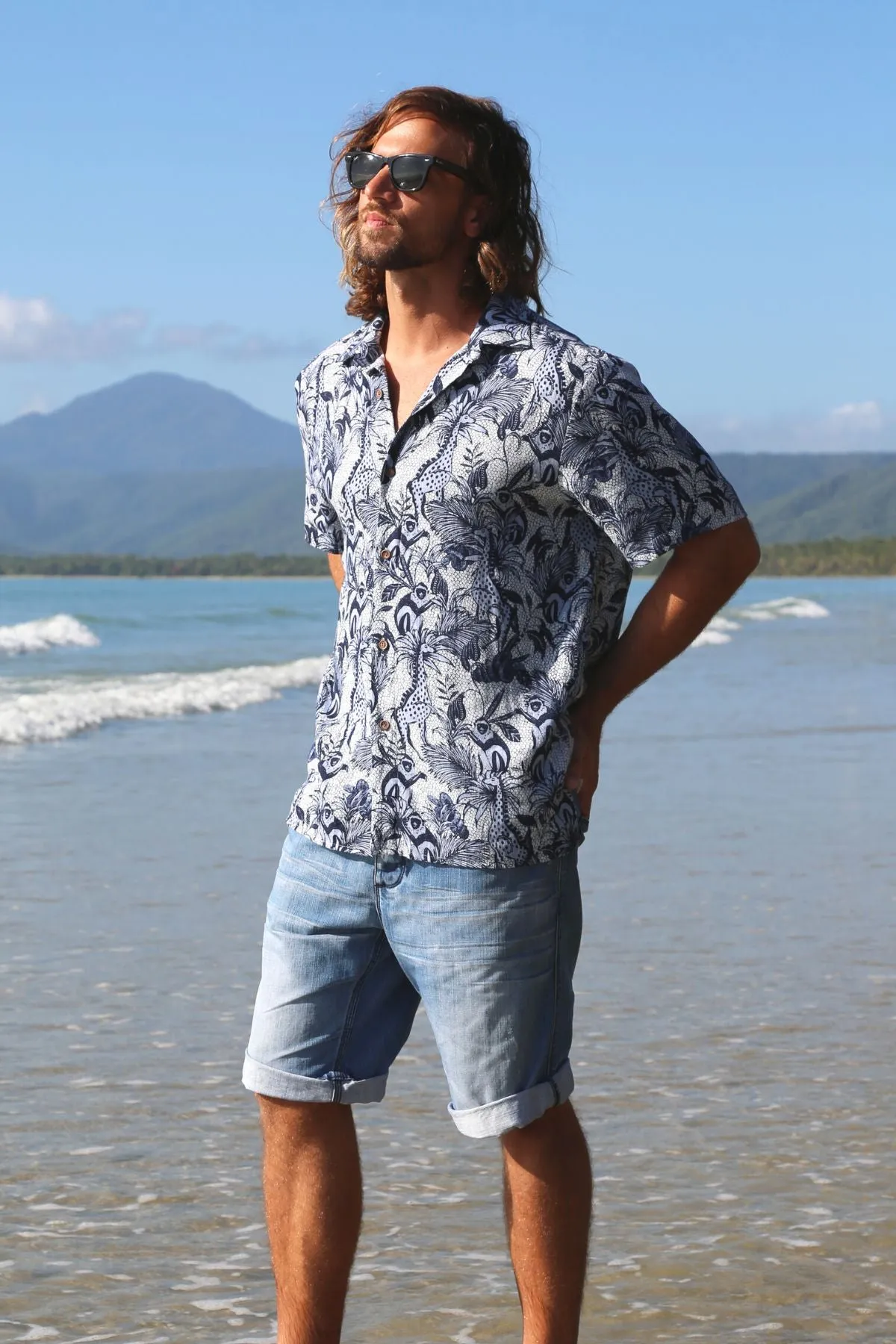 Savannah Slub Hawaiian Shirt Navy