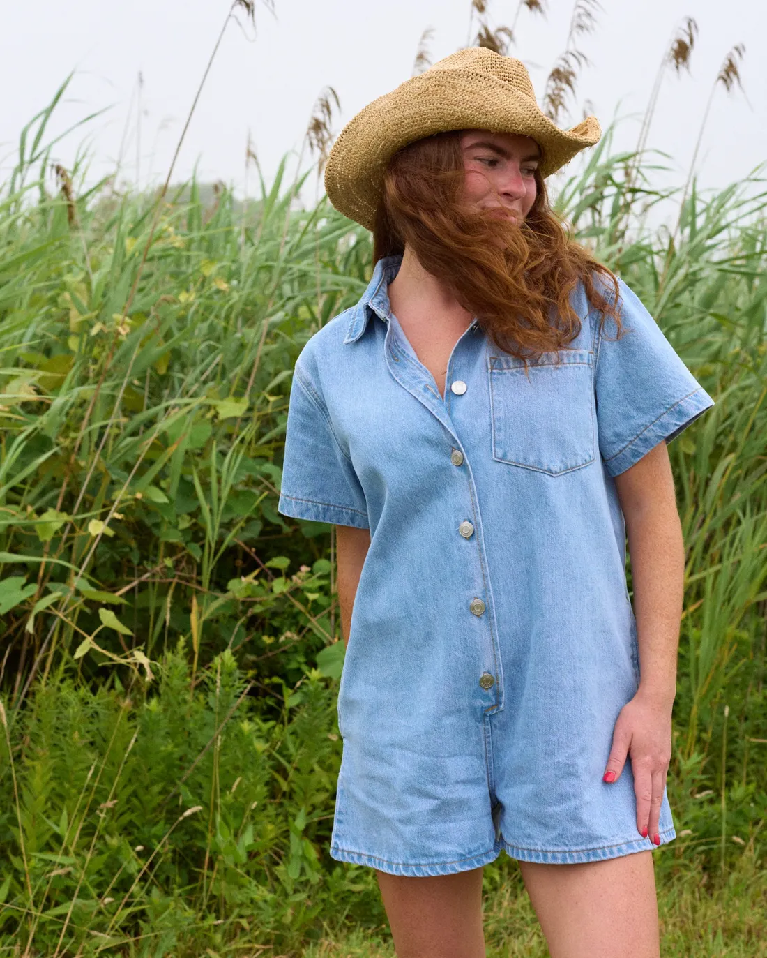 Short Sleeve Denim Romper