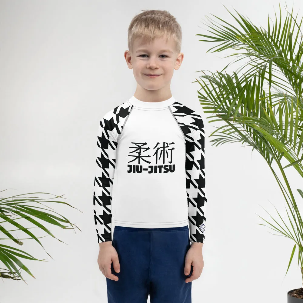 Stand Out on the Mat: Houndstooth Boy's Long Sleeve BJJ Rash Guard