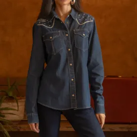 Tecovas x Mi Golondrina Denim Pearl Snap Shirt - Stylish Western Wear with Unique Design