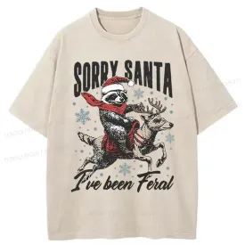 Tokyo-Tiger Funny Raccoon With Santa Washed T-Shirt