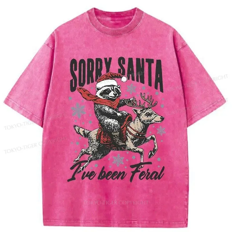 Tokyo-Tiger Funny Raccoon With Santa Washed T-Shirt