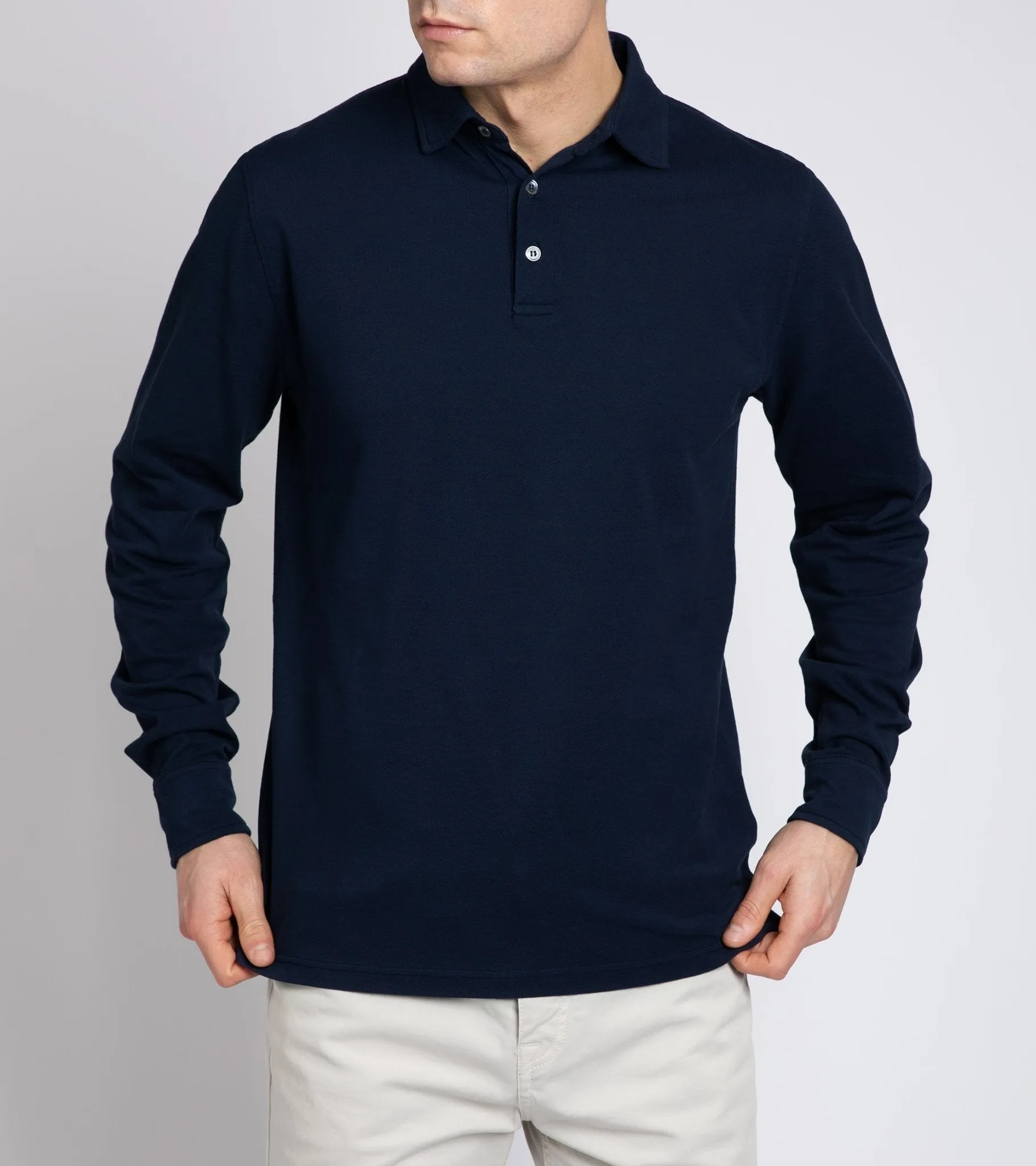 Trunk Moxon Long Sleeve Polo Shirt: Navy