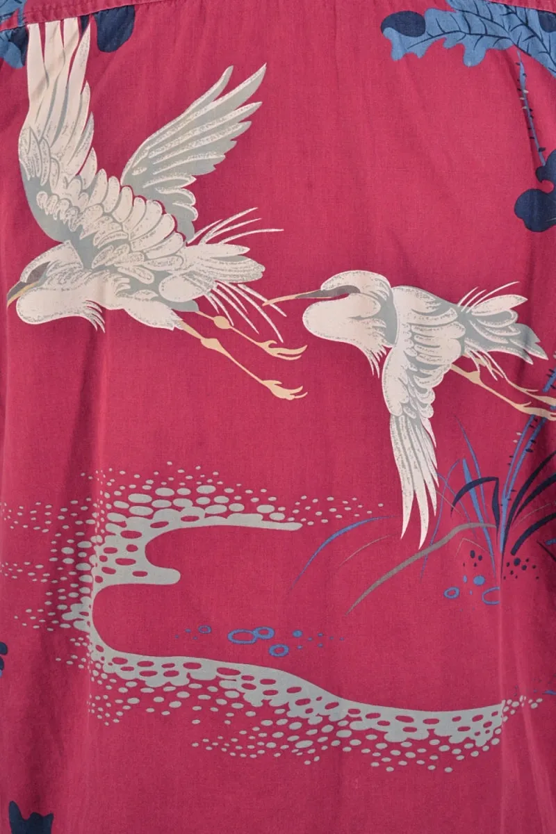 Union Bay Burgundy Crane Asian Hawaiian Aloha Camp Shirt M